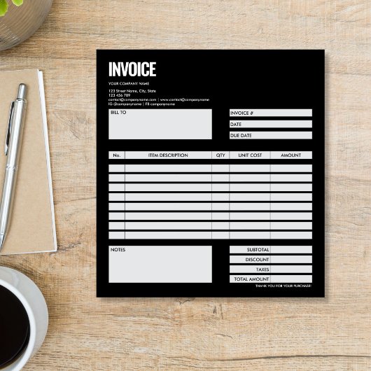 Simple Minimalist Black Invoice Form Business Logo Notizblock