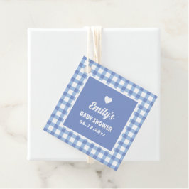 Simple Minimalist Blue Gingham Boy Baby Shower Geschenkanhänger