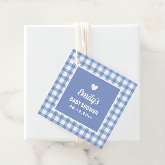 Simple Minimalist Blue Gingham Boy Baby Shower Geschenkanhänger (Beispiel)