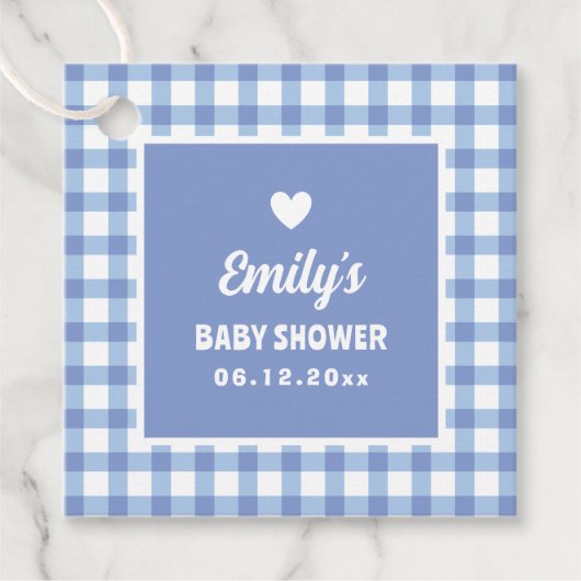 Simple Minimalist Blue Gingham Boy Baby Shower Geschenkanhänger (Vorderseite)