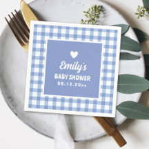 Simple Minimalist Blue Gingham Boy Baby Shower