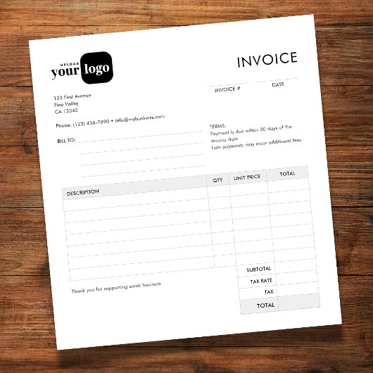 Simple Minimalist Custom Logo Invoice Notizblock