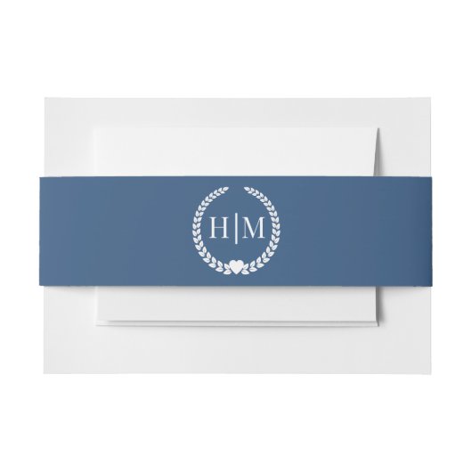 Simple Minimalist Deep Steel Blue Monogram Einladungsbanderole (Vorderseite Beispiel)