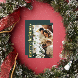 Simple Minimalist Green Merry Christmas Photo Folien Feiertagskarte