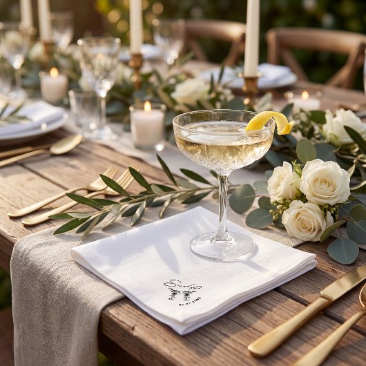 Simple minimalist hand drawn cocktail wedding serviette