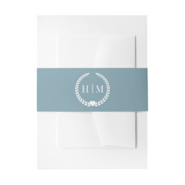Simple Minimalist Icy Slate Blue Monogram Wedding Einladungsbanderole