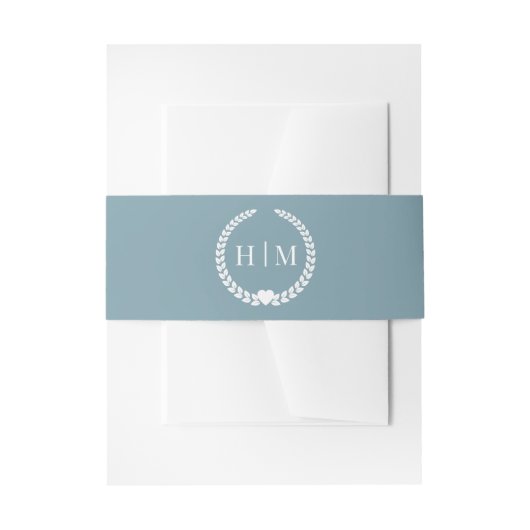 Simple Minimalist Icy Slate Blue Monogram Wedding Einladungsbanderole (Vorderseite Beispiel)