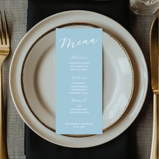Simple Minimalist Light Blue Menu Card  Menükarte