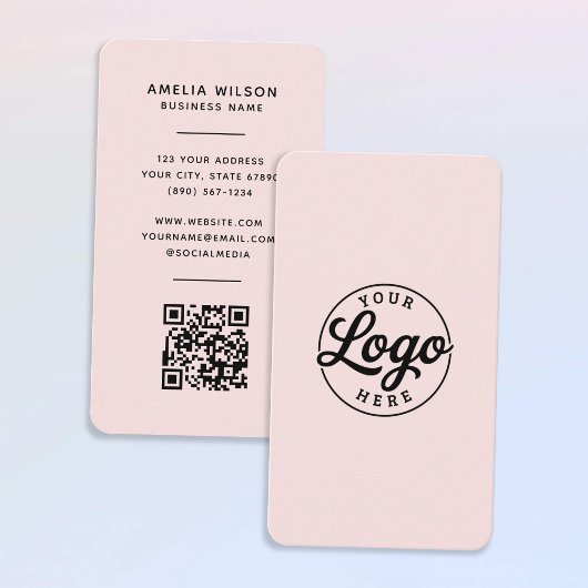 Simple Minimalist Logo QR Code Blush Pink  Visitenkarte