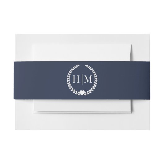 Simple Minimalist Midnight Navy Blue Monogram Einladungsbanderole (Vorderseite Beispiel)