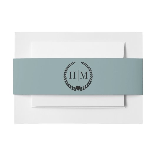 Simple Minimalist Misty Sage Blue Monogram Einladungsbanderole (Vorderseite Beispiel)