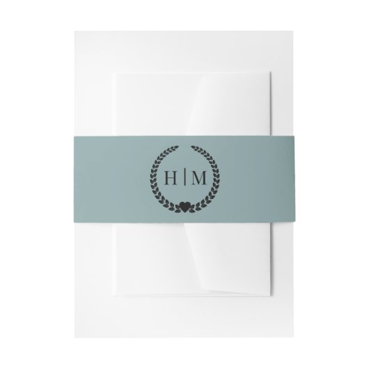 Simple Minimalist Misty Sage Blue Monogram  Einladungsbanderole (Vorderseite Beispiel)