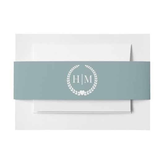 Simple Minimalist Misty Sage Blue Monogram Einladungsbanderole (Vorderseite Beispiel)