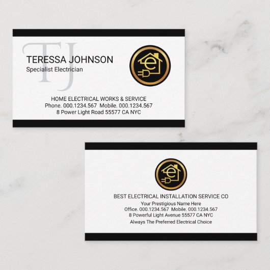 Simple Minimalist Monogram Name Electric Visitenkarte (Vorne/Hinten)