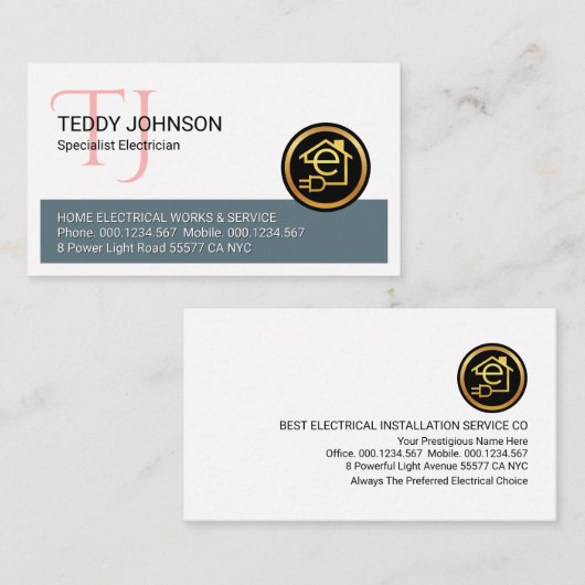 Simple Minimalist Monogram Name Electric Visitenkarte (Vorne/Hinten)