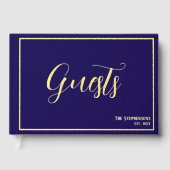 Simple Minimalist Navy Blue Formal Gold Gästebuch (Vorderseite)