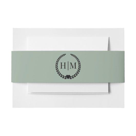 Simple Minimalist Sage Green Monogram Einladungsbanderole (Vorderseite Beispiel)