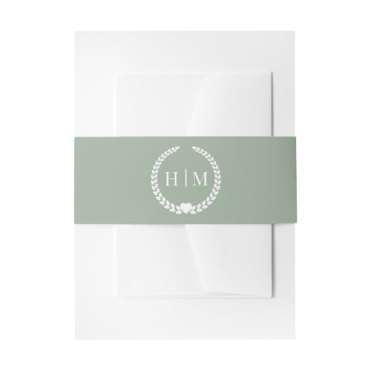 Simple Minimalist Sage Green Monogram  Einladungsbanderole (Vorderseite Beispiel)