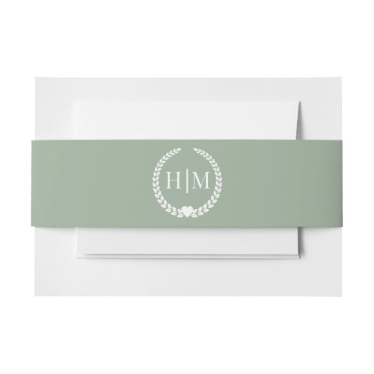 Simple Minimalist Sage Green Monogram Einladungsbanderole (Vorderseite Beispiel)