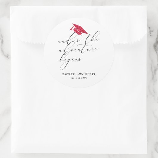 Simple Minimalist Script Adventure Begins Red Hat Runder Aufkleber (Tasche)