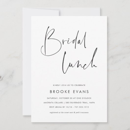 Simple Minimalist Script Bridal Lunch Einladung (Vorderseite)