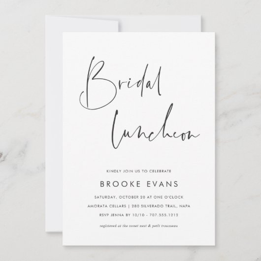 Simple Minimalist Script Bridal Luncheon Einladung (Vorderseite)