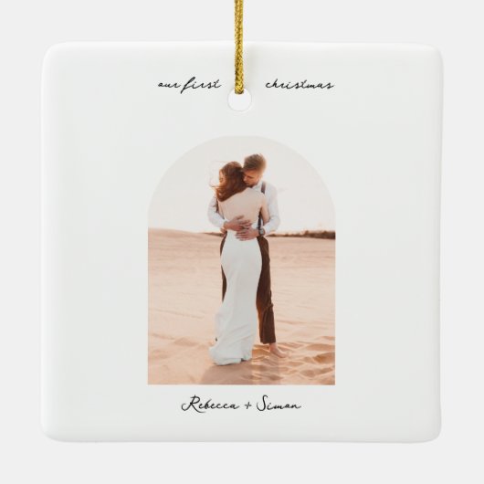 Simple Minimalist Script Photo Boho Arc Keramikornament (Rückseite)