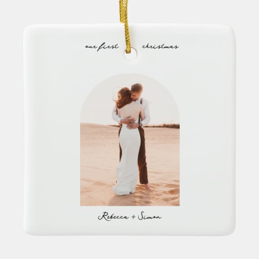 Simple Minimalist Script Photo Boho Arc Keramikornament (Vorderseite)