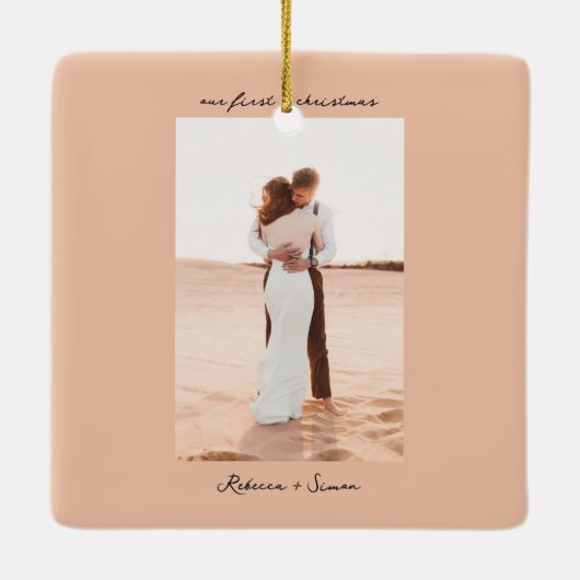 Simple Minimalist Script Photo Keramikornament (Rückseite)