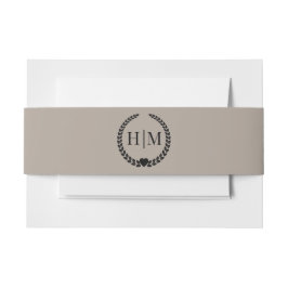 Simple Minimalist Taupe Linen Brown Monogram Einladungsbanderole