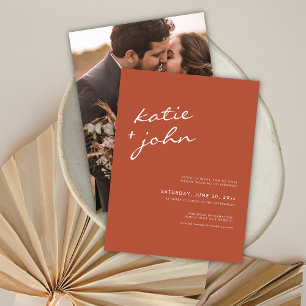 Simple Minimalist Terracotta Virtual Wedding Einladungspostkarte