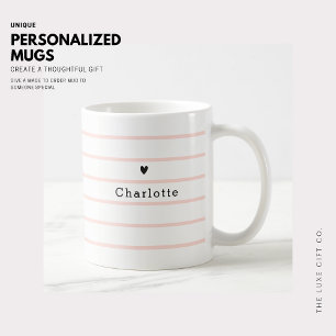 Simple Minimalist Tiny Heart Blush Stripe Monogram Kaffeetasse