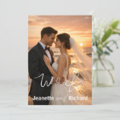 Simple Minimalist Wedding Sunset Beach Flat Card (Stehend Vorderseite)