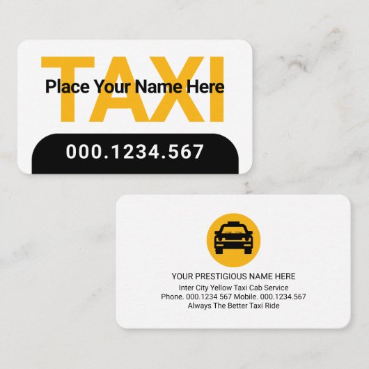 Simple Minimalist Yellow Taxi Service Visitenkarte (Vorne/Hinten)
