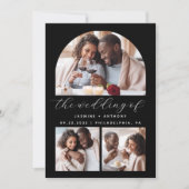 SImple Minimalistisch Foto Arch Collage Black Wedd Einladung (Vorderseite)