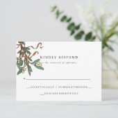 Simple Mistletoe Holiday Wedding RSVP Karte (Stehend Vorderseite)