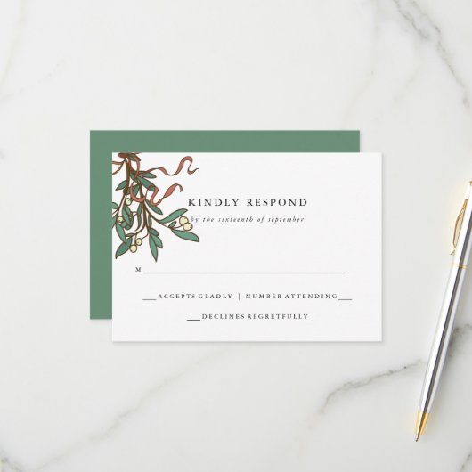 Simple Mistletoe Holiday Wedding RSVP Karte (Vorderseite/Rückseite Beispiel)