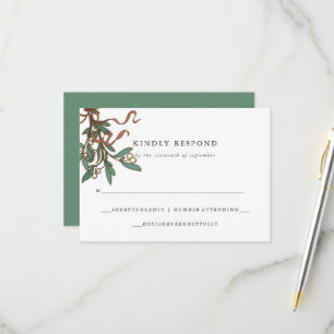 Simple Mistletoe Holiday Wedding RSVP Karte