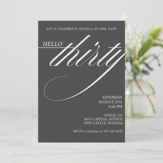Simple Modern 30th Birthday Einladung (Stehend Vorderseite)