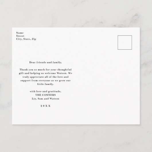 Simple Modern 3 Foto Collage Baby Foto Vielen Dank Postkarte (Rückseite)