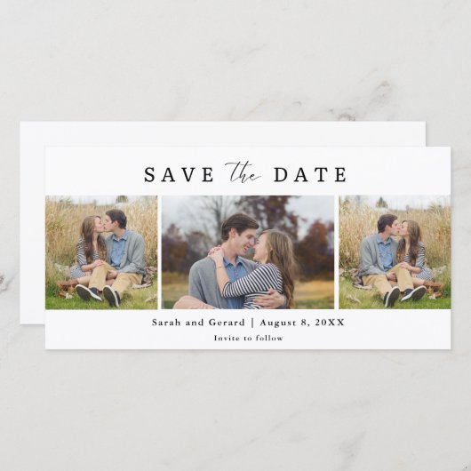 Simple Modern 3 Photo Wedding Save the Date (Vorne/Hinten)