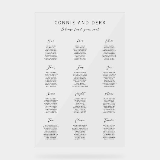 Simple Modern Acrylic Wedding Seating Chart Acrylschild (Vorderseite)