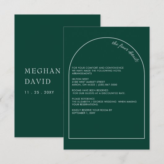 Simple Modern Arch Emerald Green Wedding Begleitkarte (Vorne/Hinten)