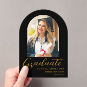 Simple Modern Arch Photo Gold Script Graduation  Acryleinladungen (Insitu (Handheld))