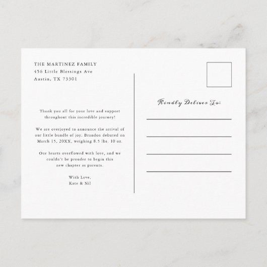 Simple Modern Baby Foto Vielen Dank, dass Sie gebo Ankündigungspostkarte (Rückseite)