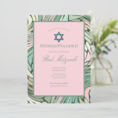Simple Modern Bat Mitzvah Pink and Green Einladung (Stehend Vorderseite)