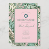 Simple Modern Bat Mitzvah Pink and Green Einladung (Vorne/Hinten)