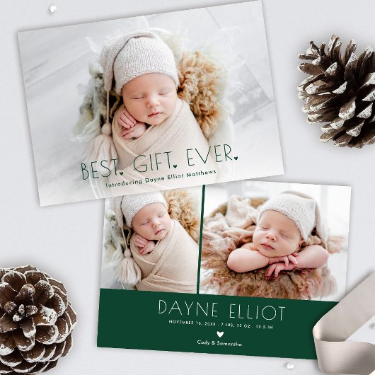 Simple Modern Best Gift Birth Announcement Green Feiertagskarte