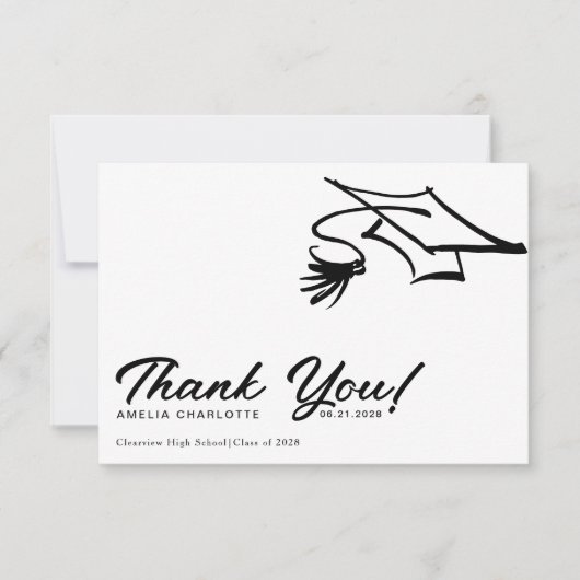 Simple Modern Black and White Graduation Dankeskarte (Vorderseite)