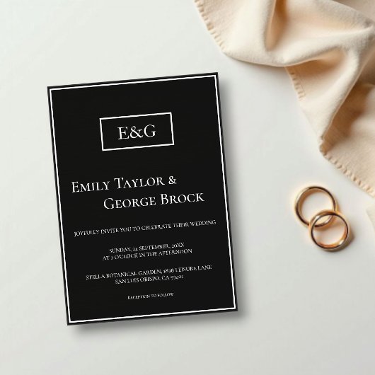 Simple Modern Black And White Monogram Wedding Acryleinladungen